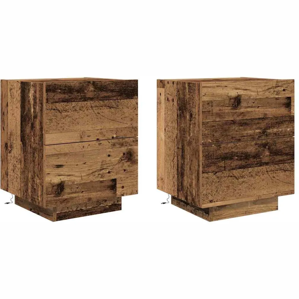 vidaXL Nachtkastje 2 st Oudhout 45 x 40 x 55 cm Bewerkt hout bruin, foto 3