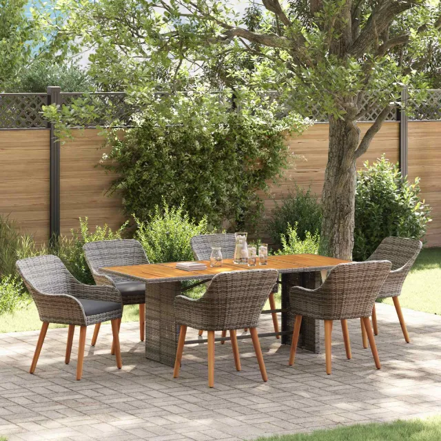 vidaXL Tuin eettafelset 7 st Grijs poly rattan, foto 2