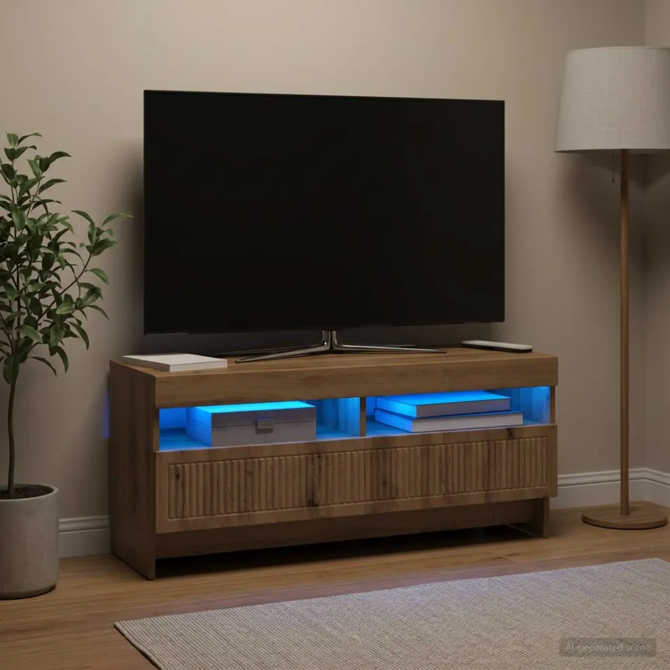 vidaXL LED tv-meubel EDE 100 x 35 x 43 cm Artisanaal eiken, foto 4
