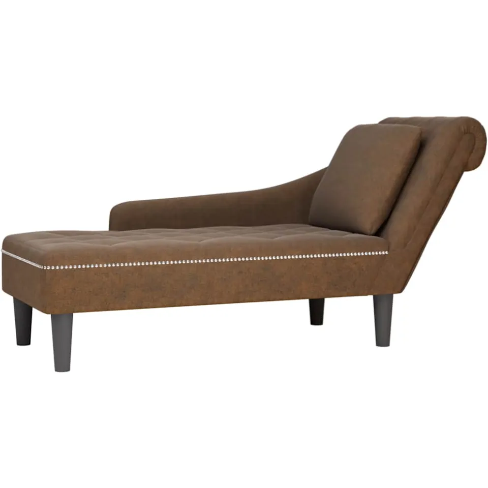 vidaXL Chaise longue met kussen en rechterarmleuning kunstleer bruin, foto 4