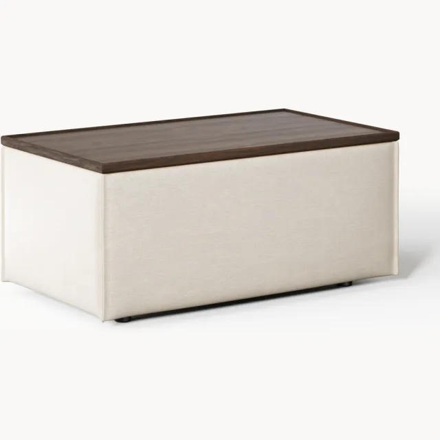 Westwing Collection Voetenbank Lennon van linnenmix met opbergruimte beige