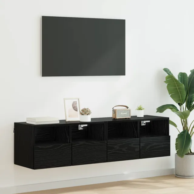 vidaXL TV Wandkasten 2 st Zwart Eiken Bewerkt hout
