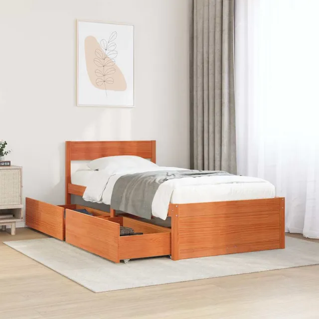 vidaXL Bedframe zonder matras massief grenenhout wasbruin 75x190 cm bruin
