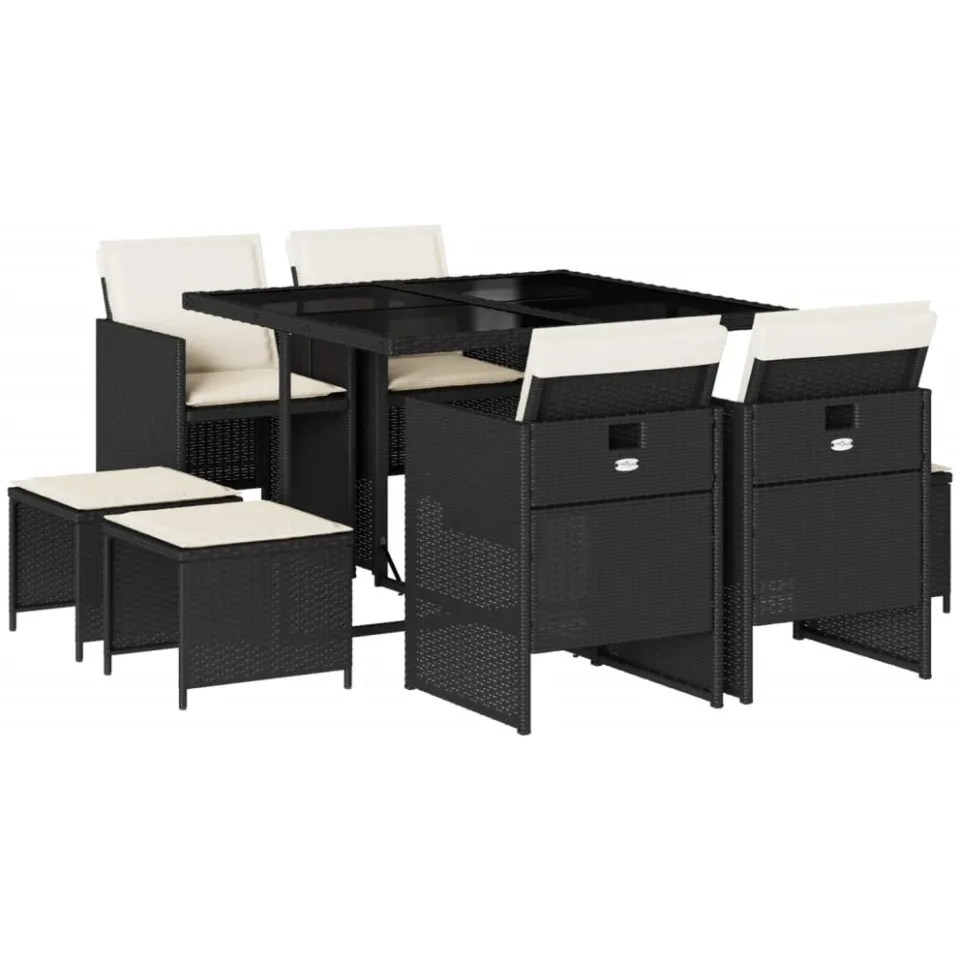 vidaXL 9-delige Tuinset poly rattan zwart
