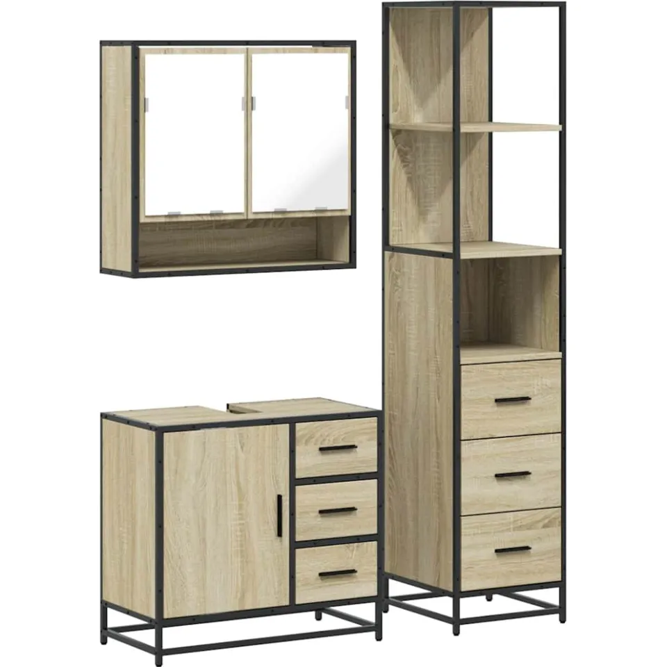 vidaXL 3-delige Badkamermeubelset bewerkt hout sonoma eikenkleurig, foto 3