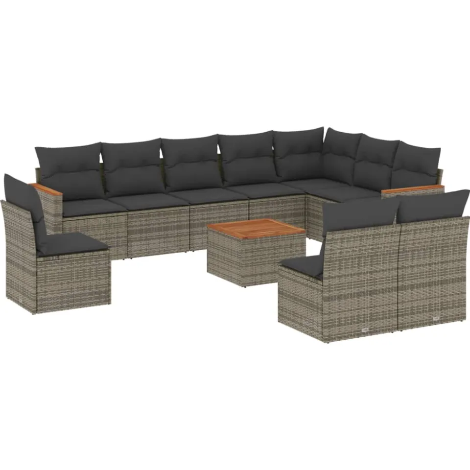 vidaXL 11-delige Loungeset met kussens poly rattan grijs, foto 3