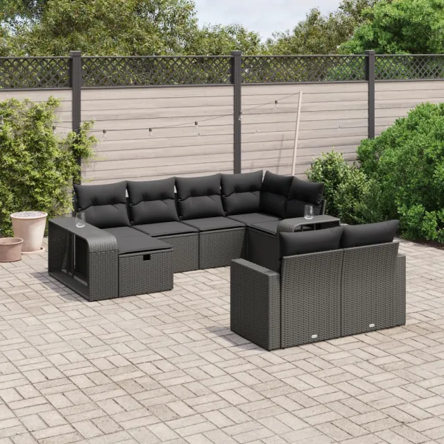 vidaXL 10-delige Loungeset met kussens poly rattan zwart, foto 2