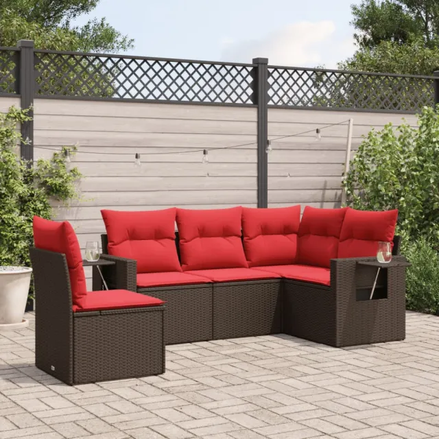 vidaXL 5-delige tuinbankset met kussens, bruin polyrotan, foto 2
