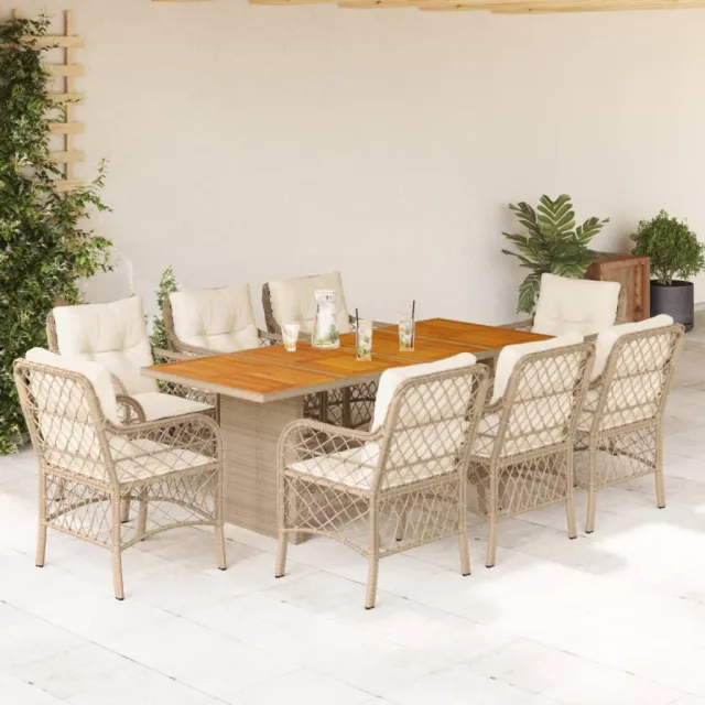 vidaXL 9-delige Tuinset met kussens poly rattan beige, foto 2