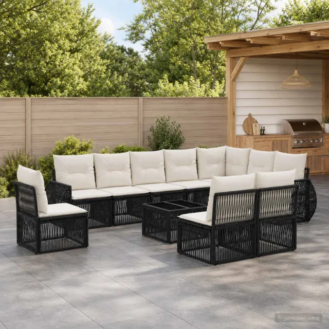vidaXL Tuinbankenset 11 st 10-zits Zwart en Cream Wit poly rattan, foto 2
