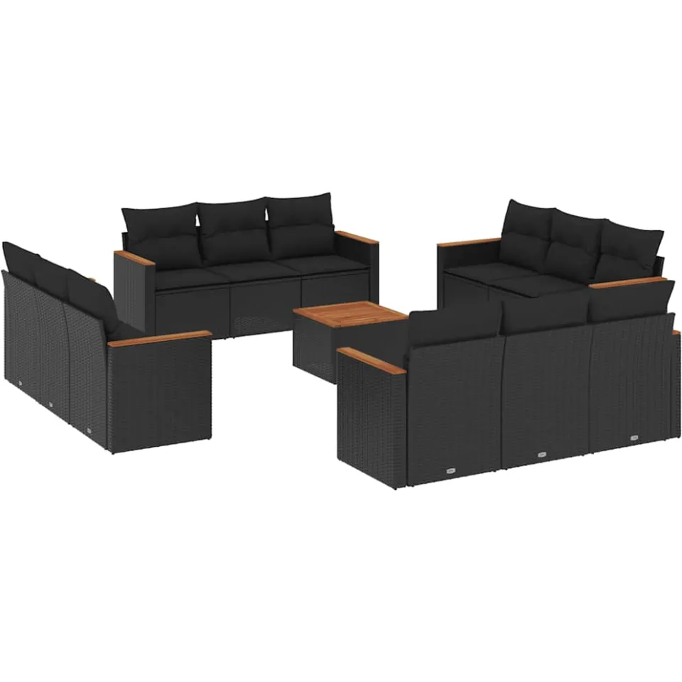 vidaXL 13-delige Loungeset met kussens poly rattan zwart, foto 3