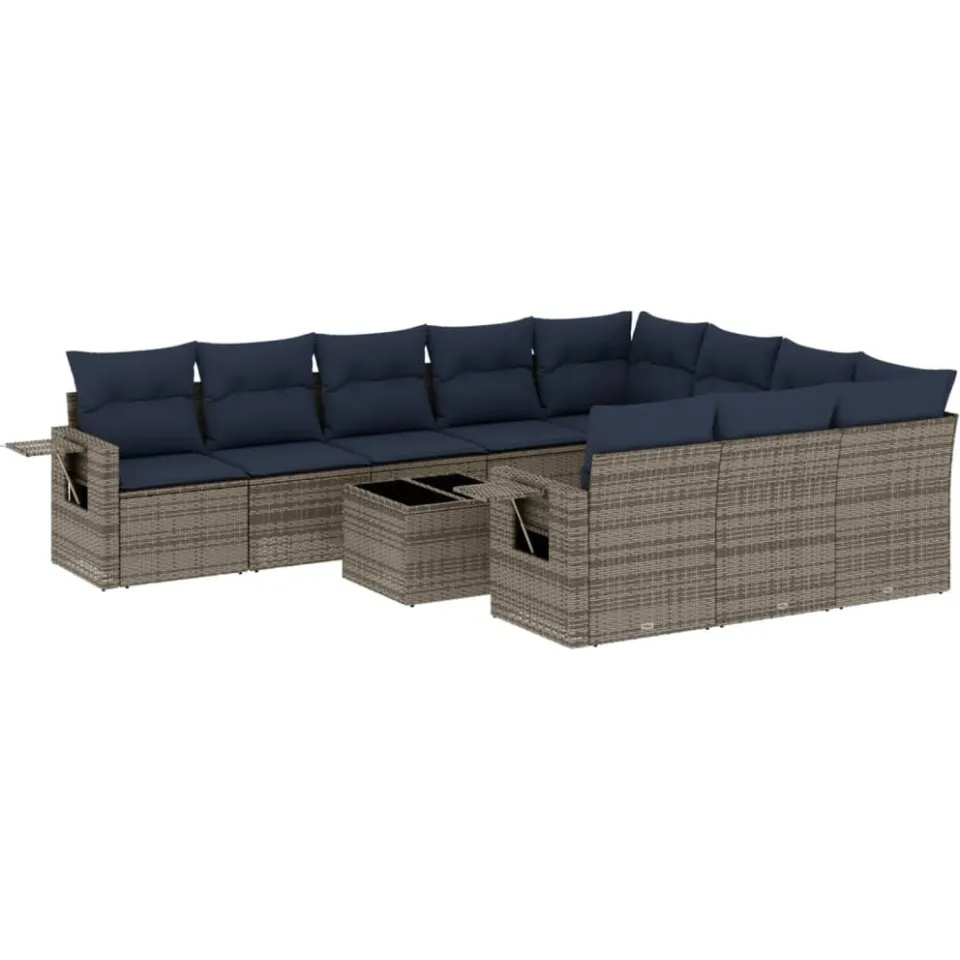 vidaXL 11-delige tuinbankset met kussens, grijs polyrotan, foto 3