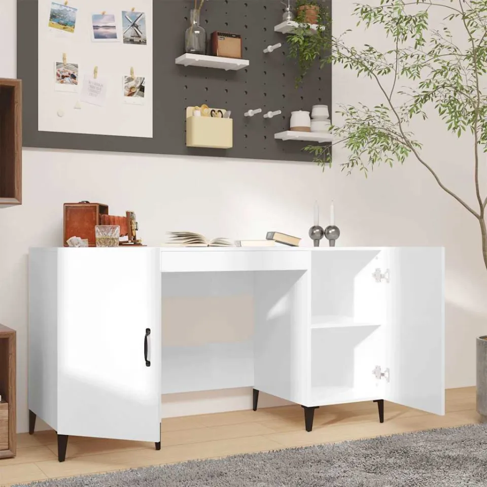 vidaXL Bureau 140x50x75 cm bewerkt hout hoogglans wit, foto 3