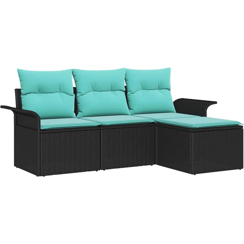 vidaXL Tuin Sofa Set 4 st Zwart poly rattan, foto 4