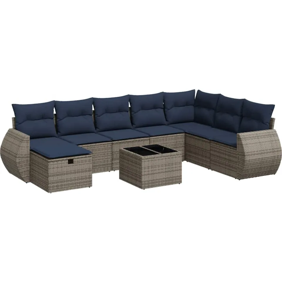 vidaXL 9-delige Loungeset met kussens poly rattan grijs, foto 3