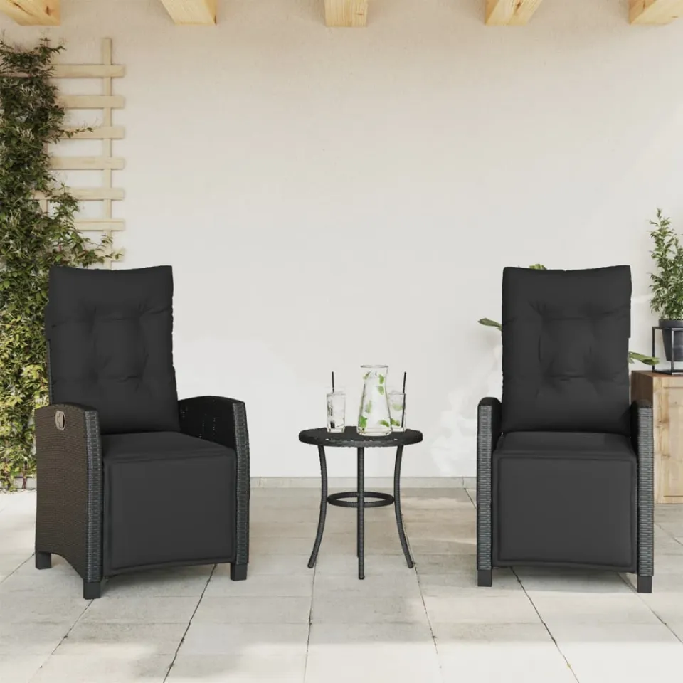 vidaXL 3-delige Bistroset met kussens poly rattan zwart, foto 2