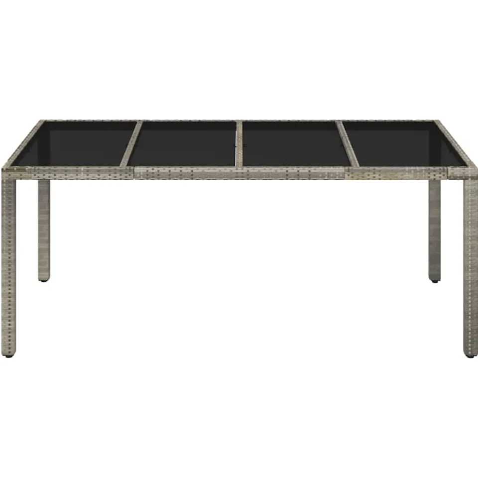 vidaXL Tuintafel met glazen blad 190x90x75 cm poly rattan grijs