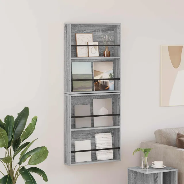 vidaXL Tijdschrift Rek 2 st Grijs Sonoma 60 x 12 x 70 cm Bewerkt hout, foto 2
