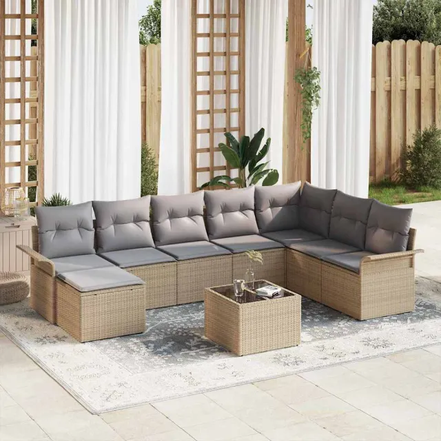 vidaXL Tuin Sofa Set 9 st Beige poly rattan, foto 2