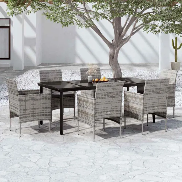 vidaXL 7-delige Tuinset met kussens grijs en zwart, foto 2