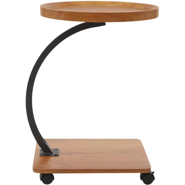 Happiq C-vormige Bijzettafel 40 x 40 x 60 cm – Compacte Sofa- en Laptoptafel met Wielen en Stevige Basis voor Woonkamer, Kantoor, Café en Theehuis – Houtkleur