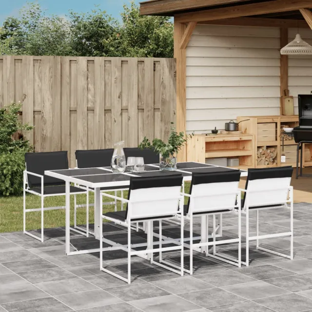 vidaXL 7-delige Tuinset met kussens textileen wit