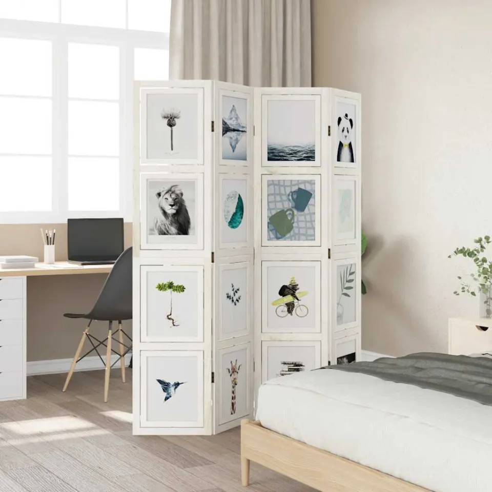 vidaXL Kamerscherm met 4 panelen massief paulowniahout wit, foto 4