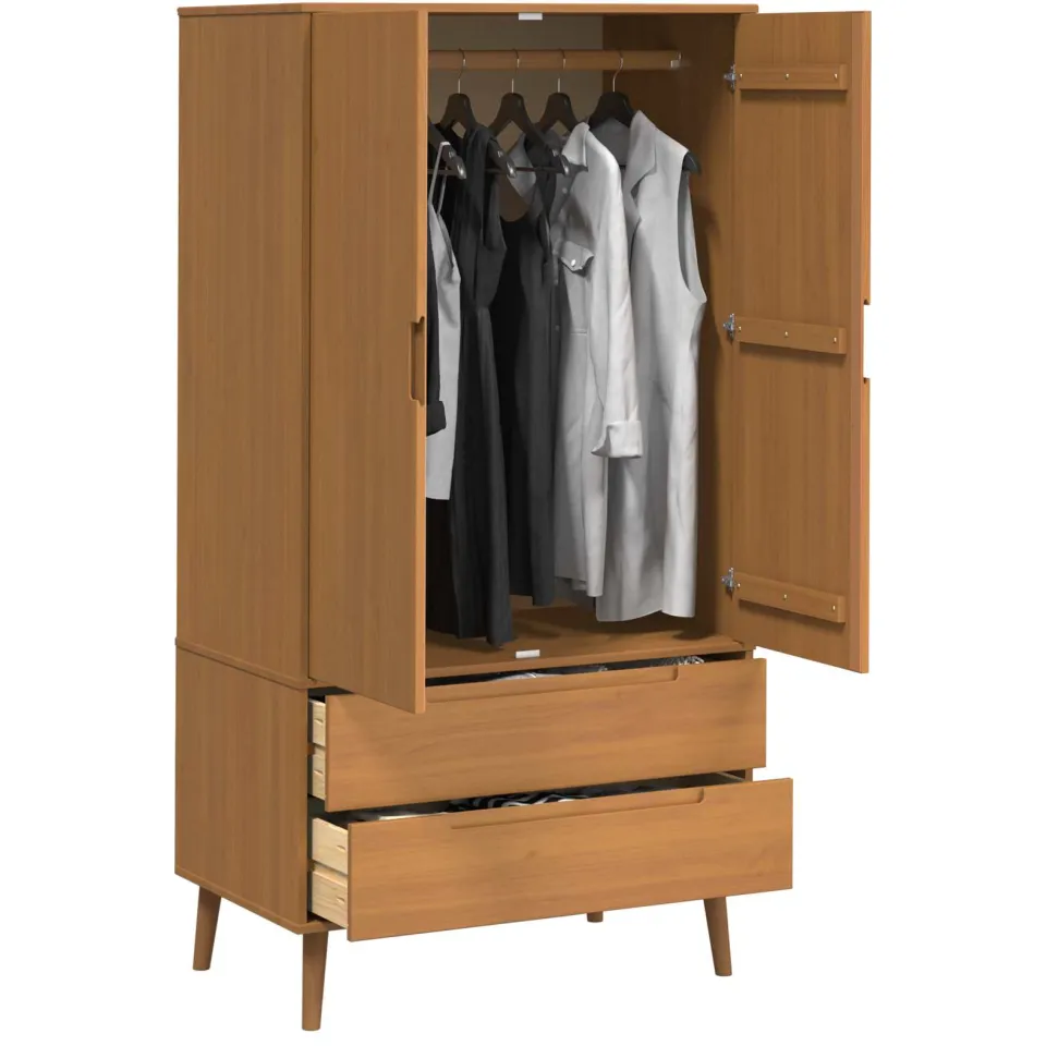 vidaXL Kledingkast MOLDE Caramel 90 x 55 x 175 cm Massief grenenhout Bruin