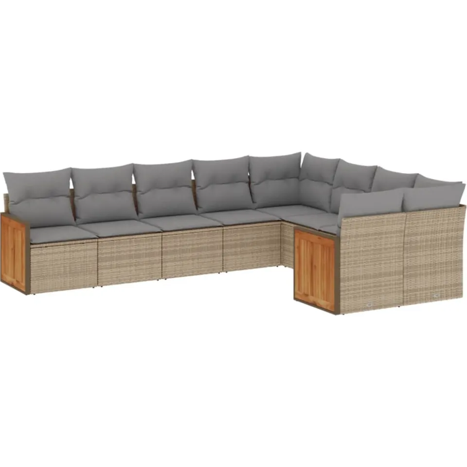 vidaXL 9-delige Loungeset met kussens poly rattan beige, foto 3
