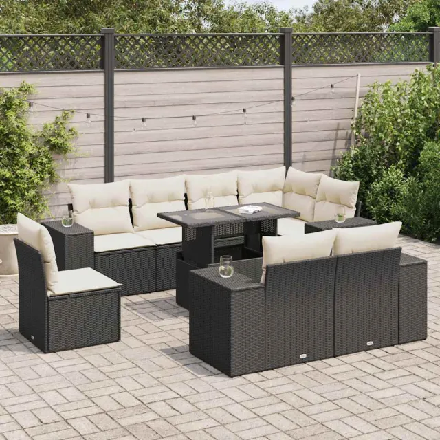 vidaXL 9-delige Loungeset met kussens poly rattan zwart, foto 2