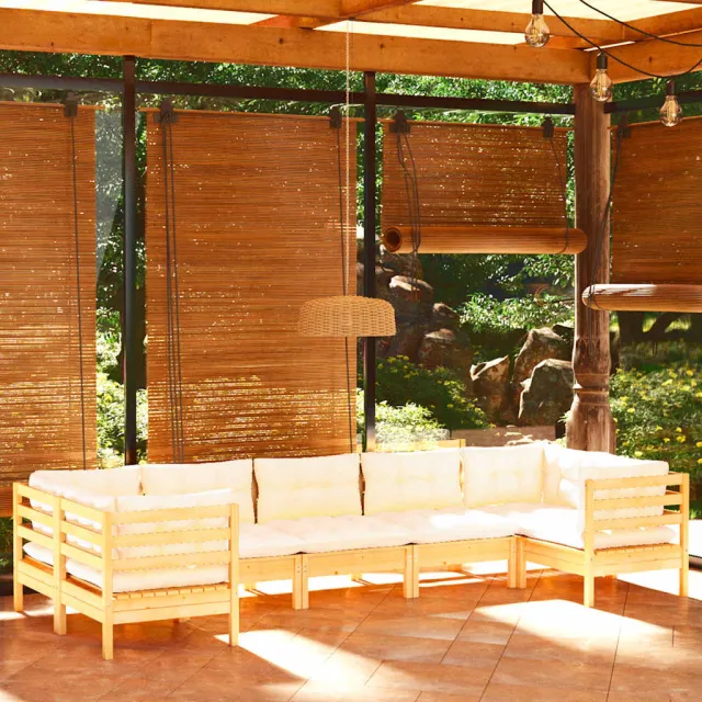 vidaXL 7-delige Loungeset met crèmekleurige kussens grenenhout, foto 2
