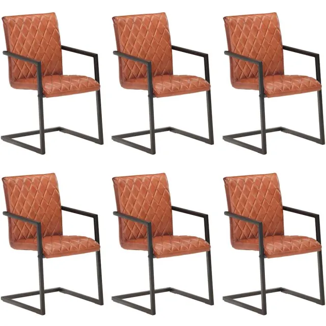 vidaXL Eetkamerstoelen 6 st echt leer bruin
