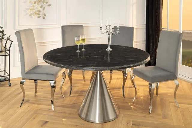 Invicta Interior Ronde eettafel ELEGANCIA 130cm zwart marmer chroomstaal met onderstel - 45899 Zie omschrijving