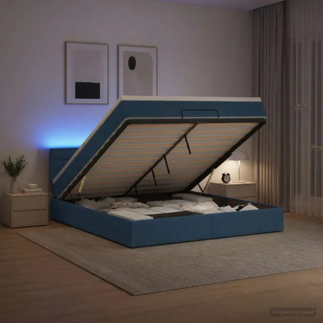 vidaXL Ottoman Bed met Matrassen en LED Blauw 140 x 190 cm Stof