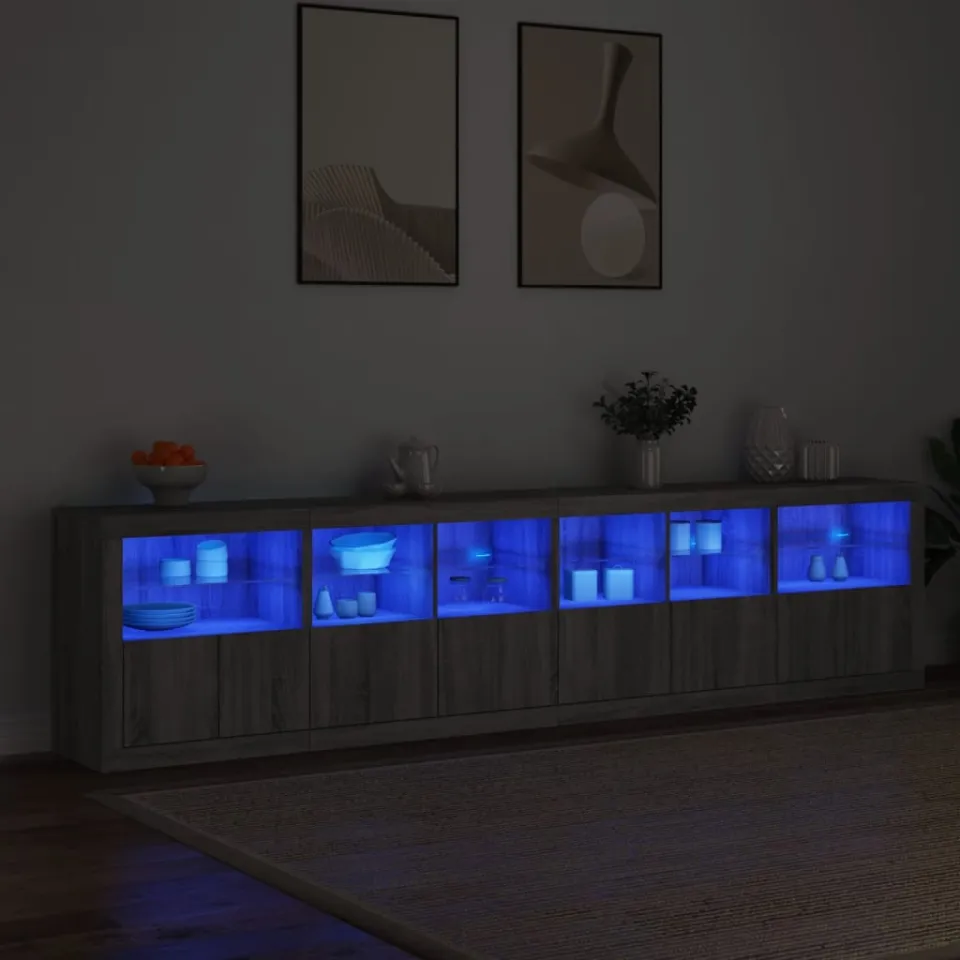 vidaXL Dressoir met LED-verlichting 283x37x67 cm grijs sonoma eiken, foto 2