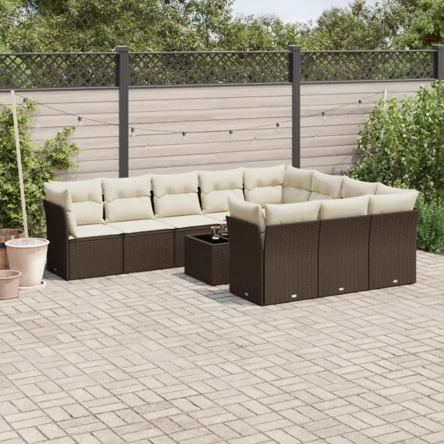 vidaXL 11-delige Loungeset met kussens poly rattan bruin, foto 2
