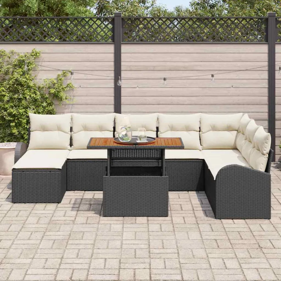 vidaXL Tuin Sofa Set 9 st Zwart Poly riet, foto 3