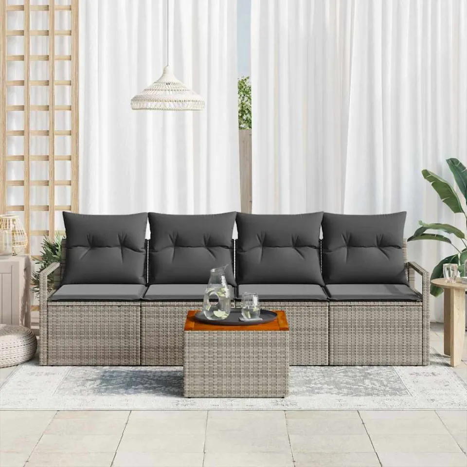 vidaXL Tuinbankenset 5 st Grijs poly rattan, foto 3
