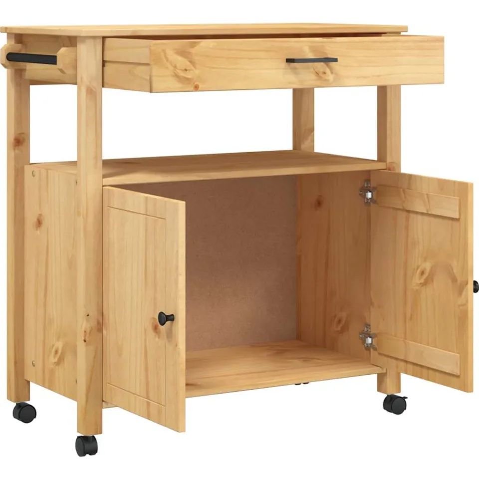 vidaXL Keuken Trolley MONZA Brown 84 x 40 x 90 cm Massief Vurenhout, foto 4