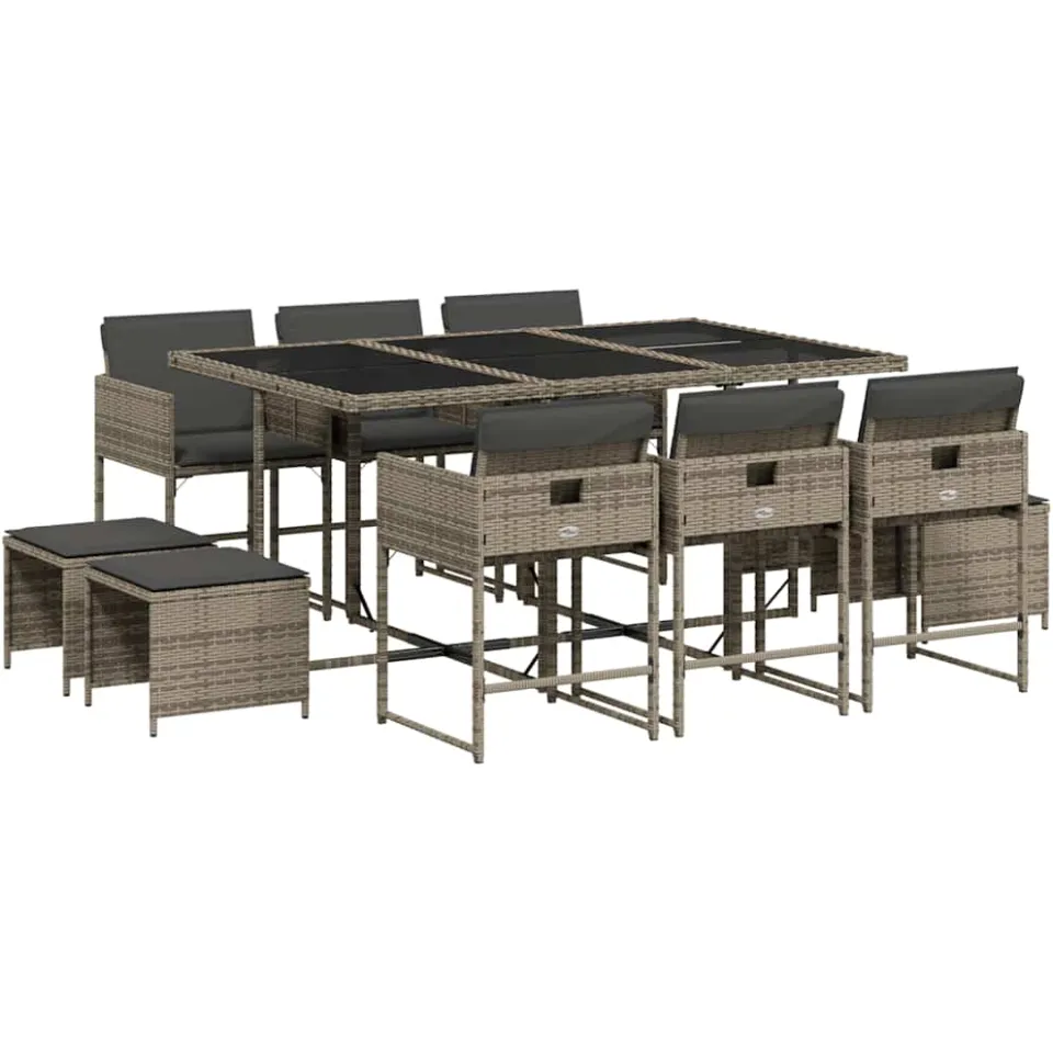 vidaXL 11-delige Tuinset met kussens poly rattan grijs, foto 3