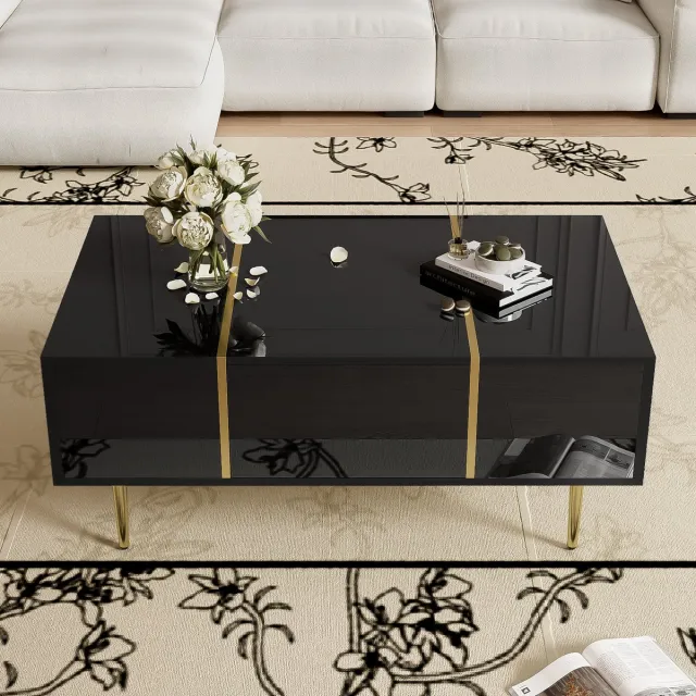 MODFU Salontafel - 2 Laden - Modern - Woonkamer - MDF - Zwart - 100 x 60 x 41,5 cm
