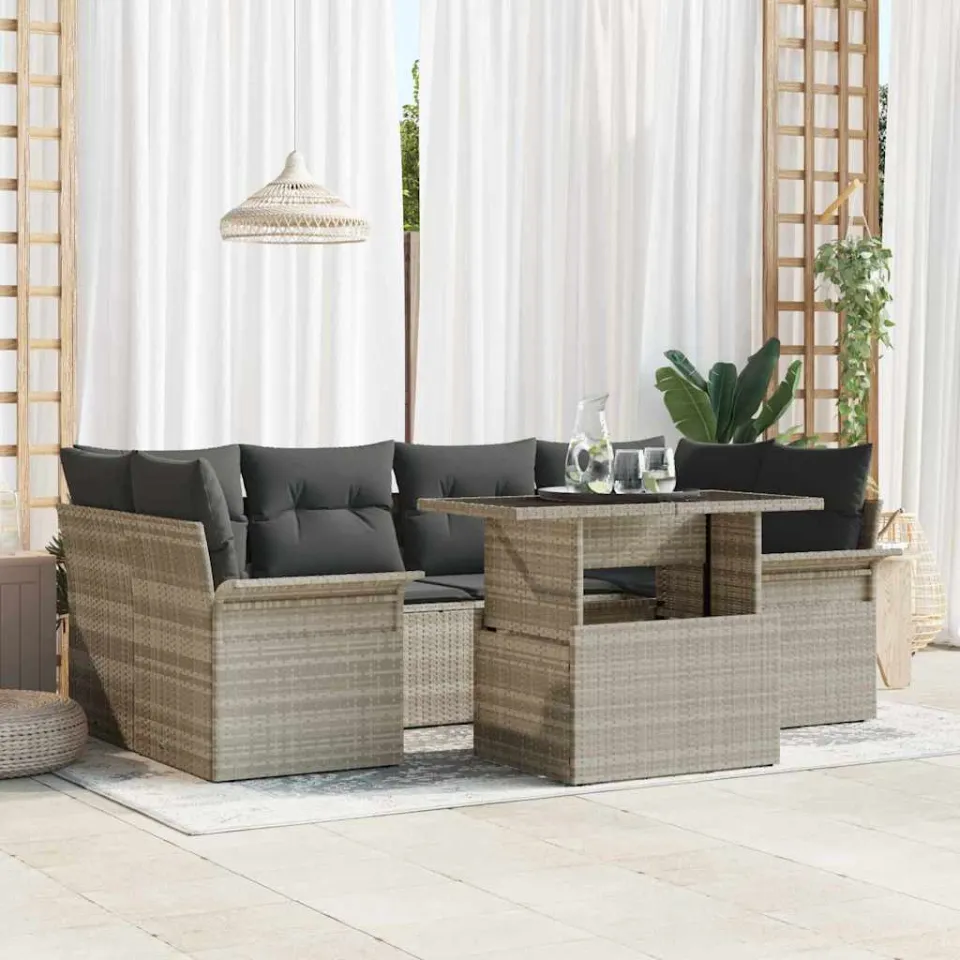 vidaXL Tuin Sofa Set 7 st Lichtgrijs poly rattan, foto 3