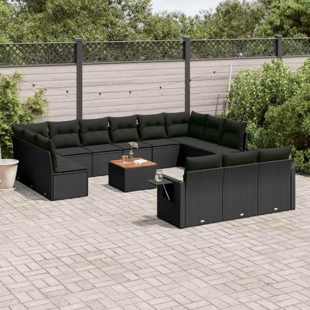 vidaXL 14-delige Loungeset met kussens poly rattan zwart, foto 2