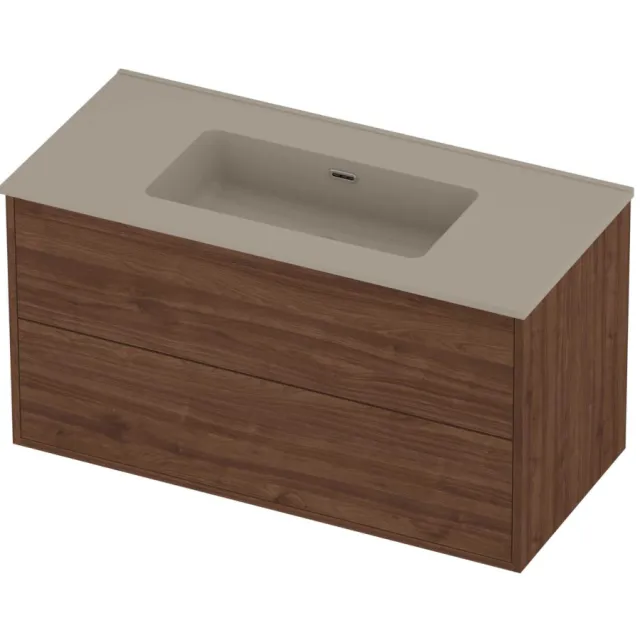 Proline Tribute Badmeubelset Porselein 2 Laden 100x46x54 cm Mat Crème Cotton Indian Walnut Houtlook
