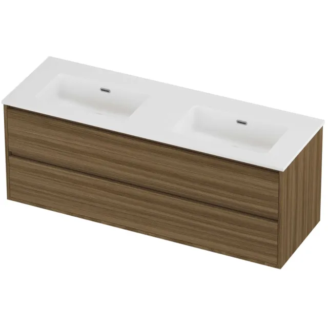 Proline Tribute Badmeubelset Porselein Elegant 140x46x54 cm Mat White Caramel Walnut Houtlook