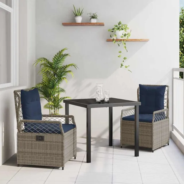 vidaXL Tuin eettafelset 3 st Grijs poly rattan, foto 2