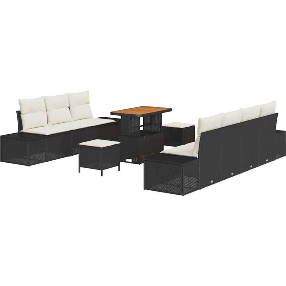vidaXL Tuinbankenset 10 st Zwart poly rattan