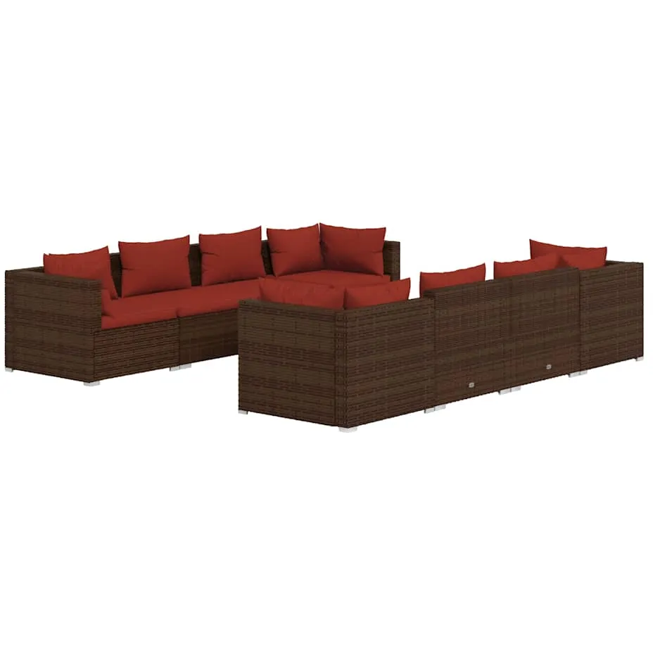 vidaXL 9-delige Loungeset met kussens poly rattan bruin, foto 3