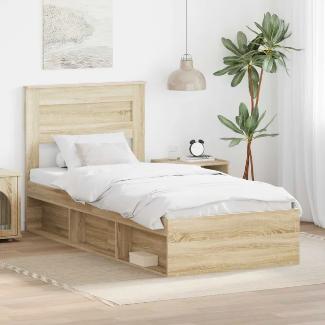 vidaXL Bedframe Effen Sonoma Eiken 75 x 190 cm Massief grenenhout Bruin