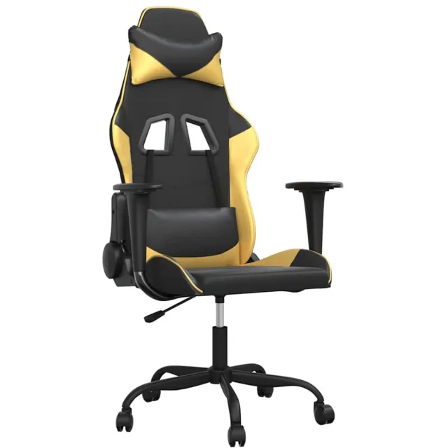 vidaXL Massage - gamestoel - kunstleer - zwart - en - goudkleurig zwart en goud